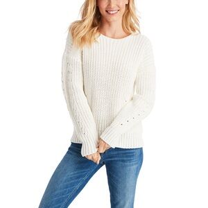 Vineyard Vines Relaxed Chunky Knit Ribbed Pointelle Crewneck Sweater White M